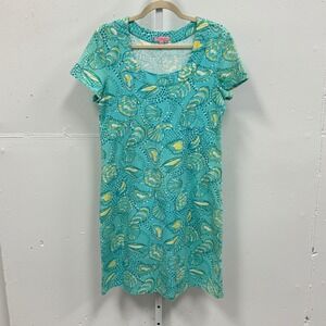 Lilly Pulitzer Sea Shell Print Empire Waist Cotton Jersey Dress Turquoise Medium